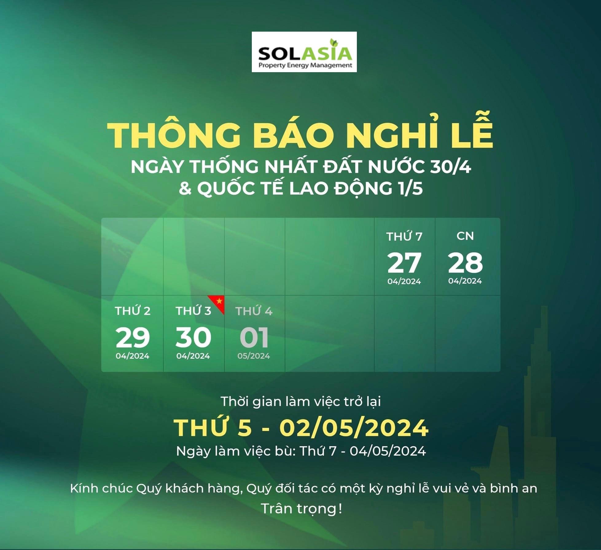 Thông báo lịch nghỉ Lễ 30/4 và 1/5