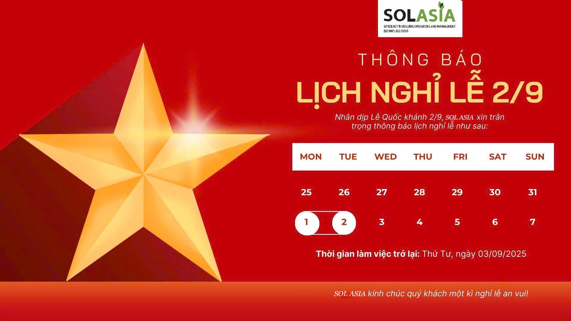 Thông báo Nghỉ lễ Quốc Khánh 2/9