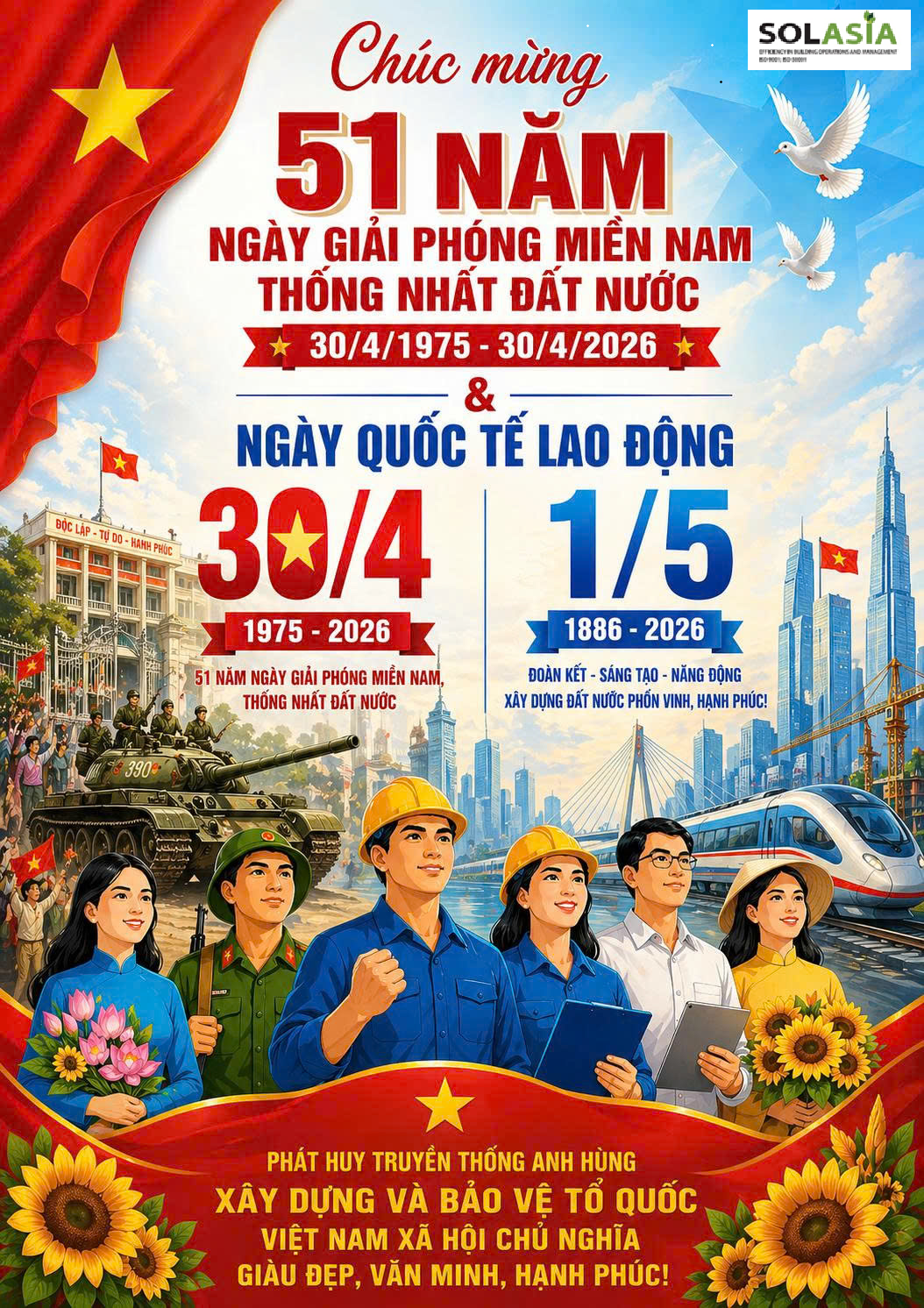 Chào mừng Ngày Giải phóng Miền Nam 30/4 và 1/5